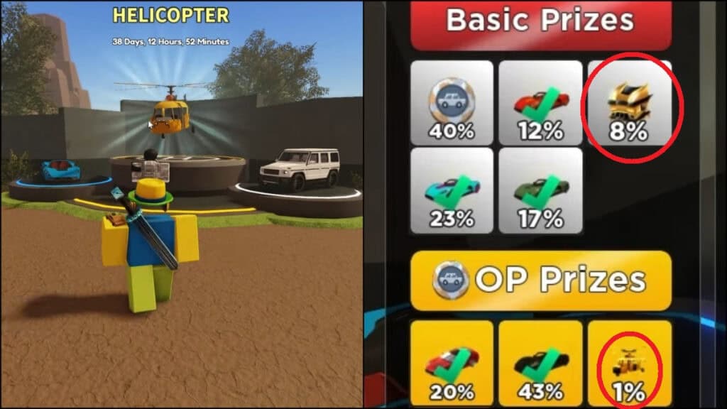 A player uses the Car Raffle to unlock the Helicopter in A Dusty Trip