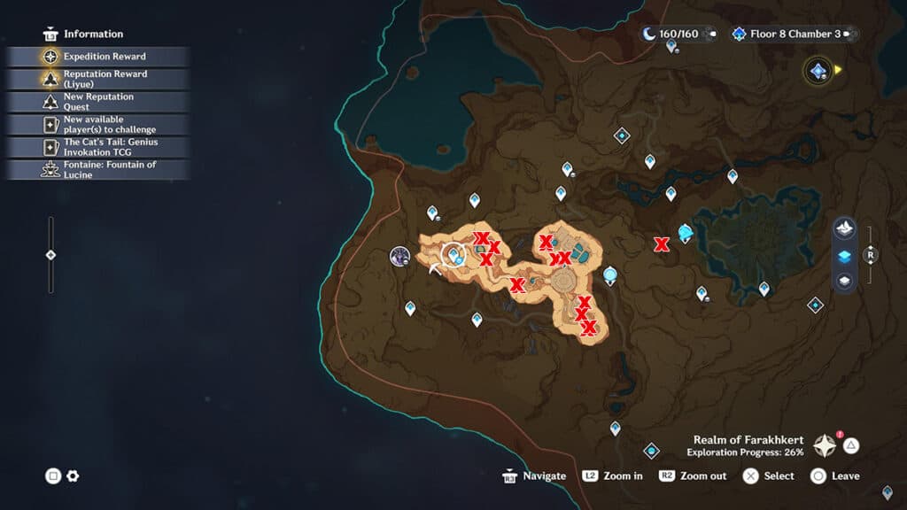 The location of all Trishiraite crystals found in the ruins below Tunigi Hollow. 