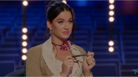 American Idol judge Katy Perry gives feedback after a singer's performance.