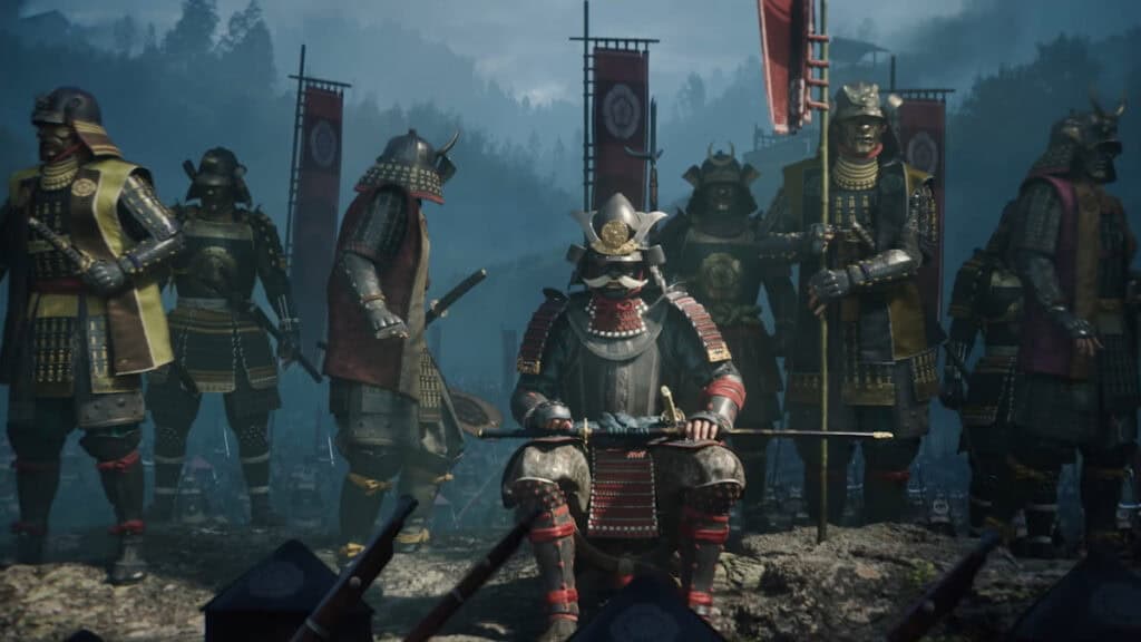 A shogun surrounded by his men