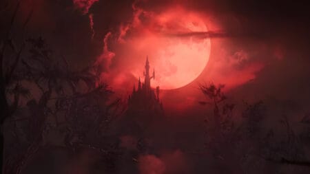 The red moon and castle from the Dead by Daylight x Castlevania crossover