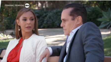 General Hospital characters Natalia Rogers-Ramirez and Sonny Corinthos in a scene from the ABC soap opera.