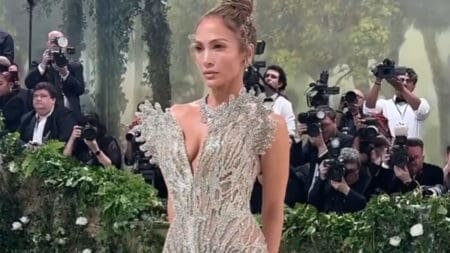 Jennifer Lopez Arrives at 2024 Met Gala in Crystal Butterfly Wings
