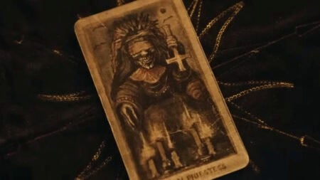 The High Priestess card in the horror movie, Tarot.