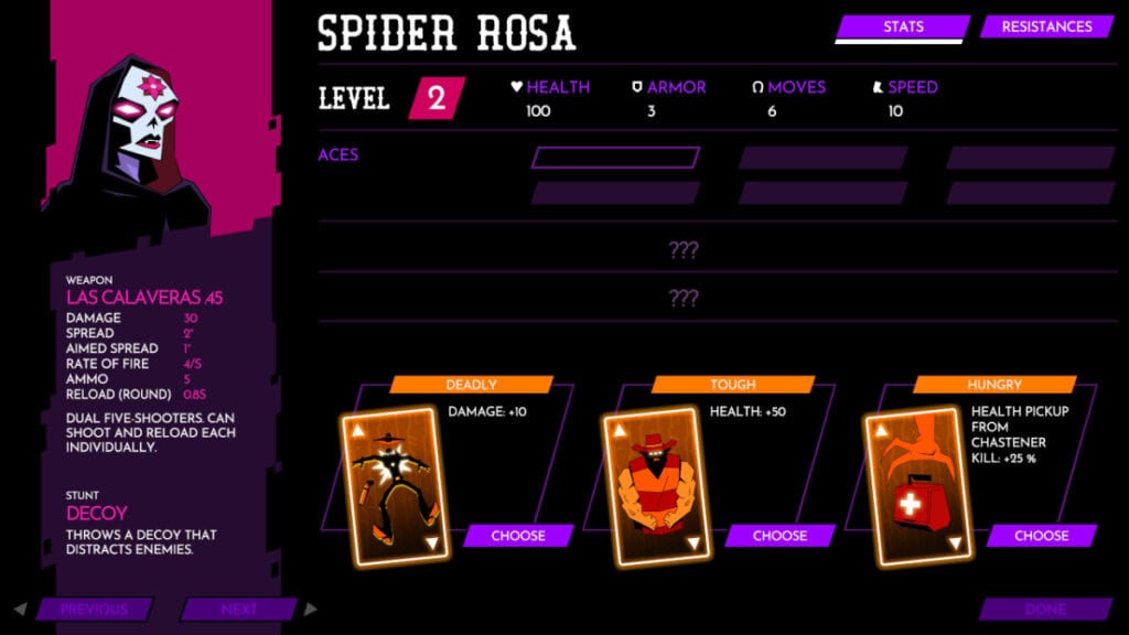 Spider Rosa's stats and cards in Wild Bastards