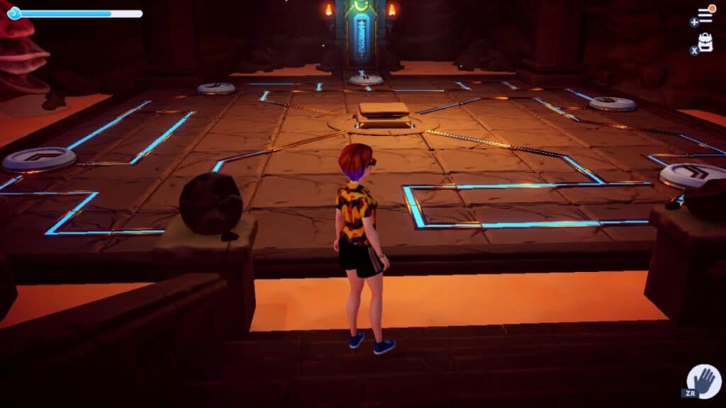 Solve the floor puzzle to charge the Power Coil on the middle pedestal.