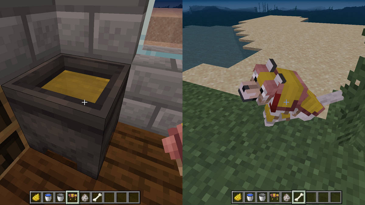 tingere l'armatura del lupo usando un calderone in Minecraft