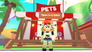 A player stands outside the Pets Tent in Adopt Me