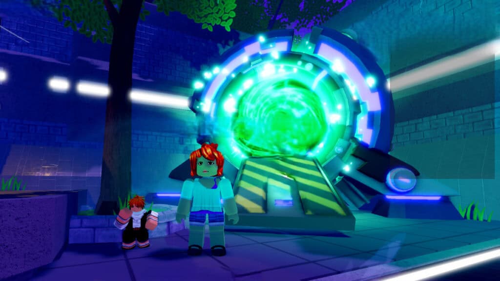 A player stands beside the Trade Portal in Anime Defenders