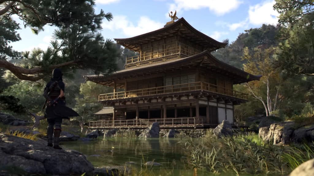 A building by a quiet pond in Assassin's Creed: Shadows