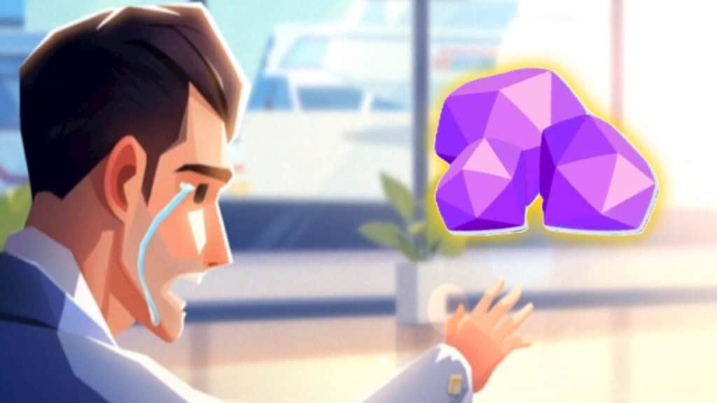 A crying businessman reaches for diamonds in Idle Office Tycoon