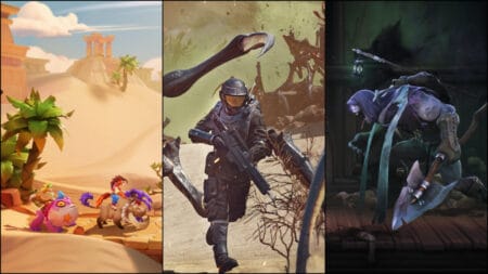 Characters from Nikoderiko, Starship Troopers: Extermination, and Mandragora, all games featured on the Knights Peak label