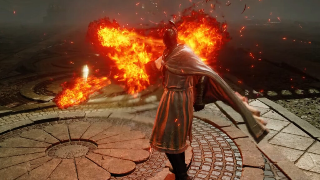 The player uses Fire Serpent to summon flames
