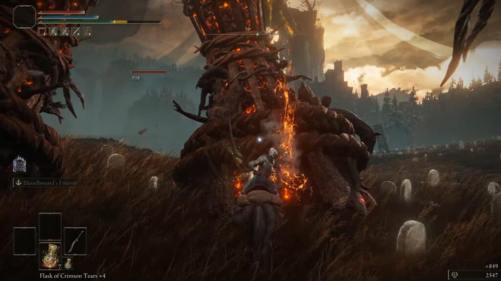 The player slashes a Furnace Golem's foot in Shadow of the Erdtree