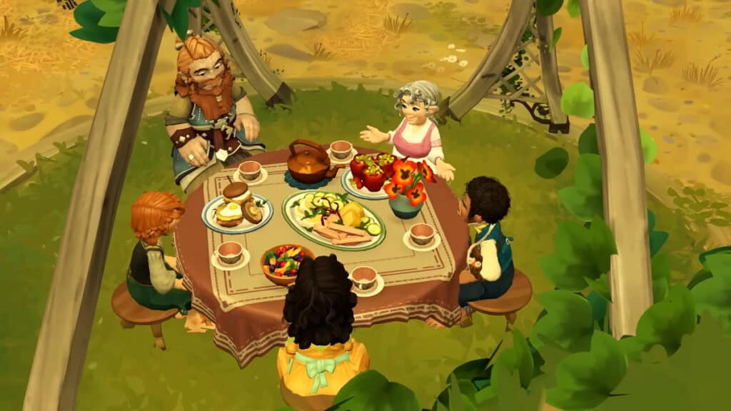 The player attends a Hobbit garden party in Tales of the Shire
