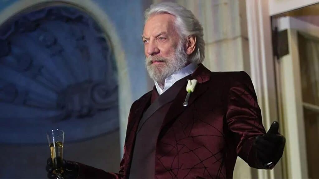 Donald Sutherland as President Coriolanus Snow in The Hunger Games movies