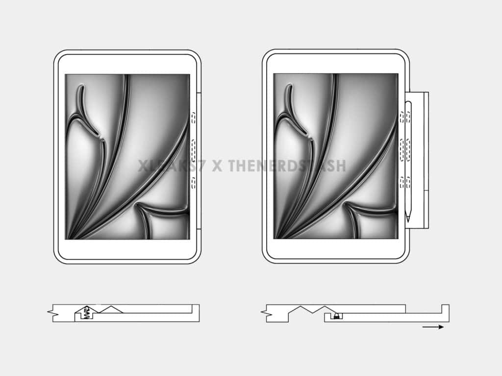 iPad with extendable tray for Apple pencil (drawings)