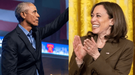 Barack Obama and Kamala Harris photo merge