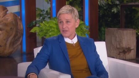 Ellen DeGeneres in a blue suit