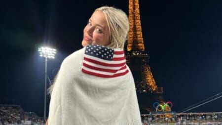 Livvy Dunne poses for photos from the Paris Olympics